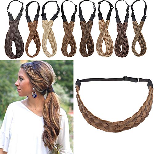 SEGO Diadema Trenza Elástica Mujer Pelo Sintético Se Ve Natural [Castaño Claro] Extensiones de Cabello Accesorios Braid Hair Headband (M-2.5cm)