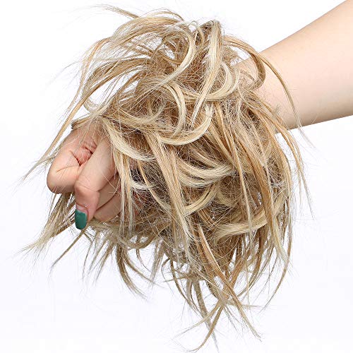 SEGO Moños Postizos Voluminosos Rizados Pelo Sintético Como Natural [Castaño Café a Blanqueador Rubio] Recogido Coletero Extensiones de Cabello Coleta Postiza para Mujer Boda (100g)