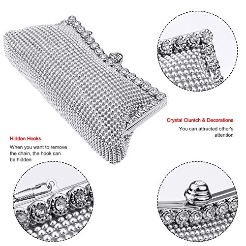 SelfTek Bolso de embrague de noche Bolso de fiesta de graduación de boda con cadena corta y larga