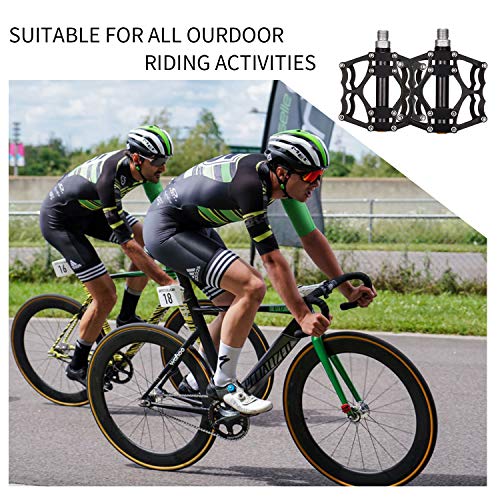 Selighting Pedales MTB Bicicleta, Pedales Ciclismo de Aluminio Pedales Plataforma con Rodamiento 9/16 para Mountain Bike, Bicicleta BMX, Bici Carretera (Negro)