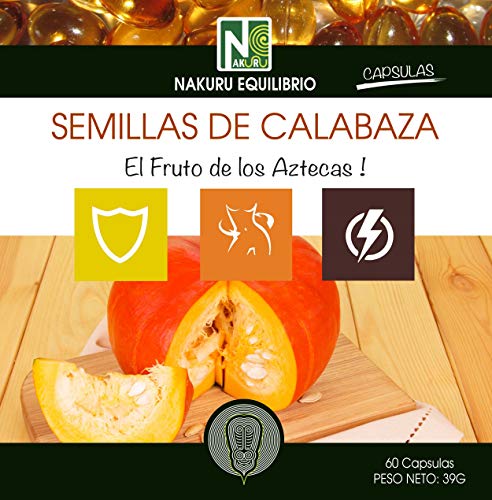 Semillas de Calabaza / 60 cápsulas de 650 mg/NAKURU Equilibrio/Analizados y acondicionados en Francia /"El fruto de los Aztecas!"