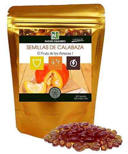 Semillas de Calabaza / 60 cápsulas de 650 mg/NAKURU Equilibrio/Analizados y acondicionados en Francia /"El fruto de los Aztecas!"