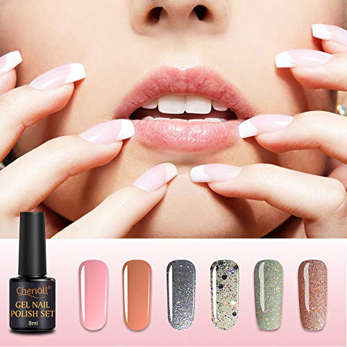 Semipermanente Uñas, Gel Nail Polish Set, Esmaltes Semipermanentes de Uñas en Gel UV LED, 6pcs Kit de Esmaltes de Uñas
