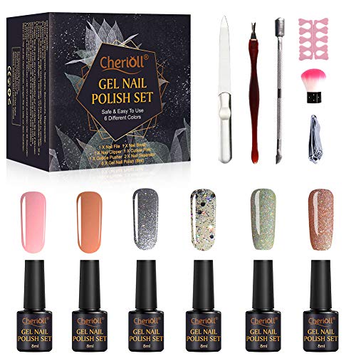 Semipermanente Uñas, Gel Nail Polish Set, Esmaltes Semipermanentes de Uñas en Gel UV LED, 6pcs Kit de Esmaltes de Uñas