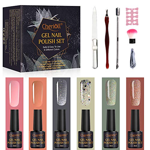 Semipermanente Uñas, Gel Nail Polish Set, Esmaltes Semipermanentes de Uñas en Gel UV LED, 6pcs Kit de Esmaltes de Uñas