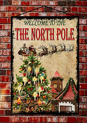 Señal de Navidad de estilo vintage con texto en inglés "Welcome To The North Pole Secret Santa Idea de regalo divertido de metal, 30,6 x 45,8 cm
