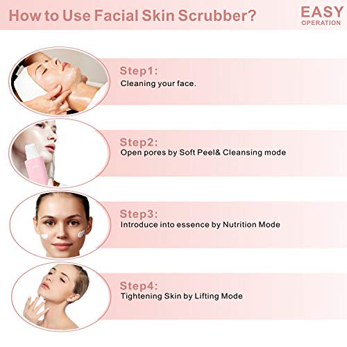 SEQI Limpiador Facial Ultrasónico, Peeling Ultrasónico Facial con 3 Modos,Skin Scrubber, USB Recargable, Exfoliación Facial Ultrasónica Limpiador de Poros para Limpieza Facial y Cuidado Facial(rosa)