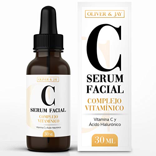 Serum con Vitamina C y Acido Hialuronico de Oliver & Jay ~ Serum Facial con Vitamina E - Antimanchas, Antiarrugas, Combate Líneas de Expresión - Suero para la Cara Organico y Vegano - 30 ml