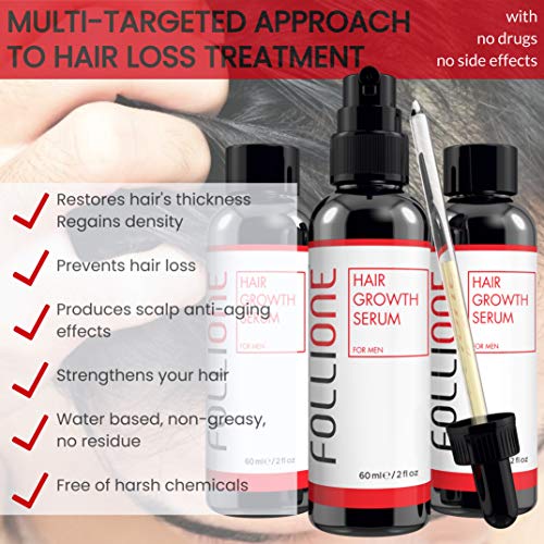 Serum de crecimiento del pelo para hombres | Tratamiento dermatológicamente testado para caída y debilitamiento del pelo | Desarrollado como una alternativa al Minoxidil | Suministro para 3 meses.
