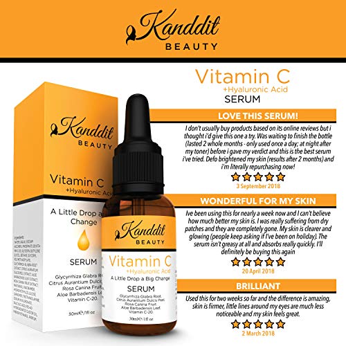 Sérum facial antiedad con vitamina C y ácido hialurónico, elimina las líneas de expresión, arrugas, manchas y el tono apagado de la piel (30 ml)