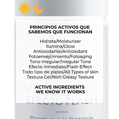 Serum facial vitamina C Efecto flash 30 ml - Antiedad Antiarrugas Antimanchas Iluminador - Hidratante Tonifica y Reafirma - No graso - Textura gel - Unisex