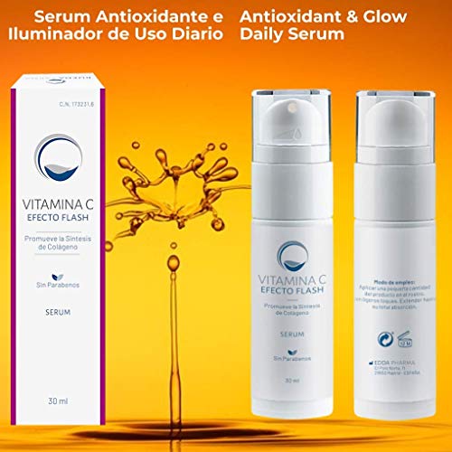 Serum facial vitamina C Efecto flash 30 ml - Antiedad Antiarrugas Antimanchas Iluminador - Hidratante Tonifica y Reafirma - No graso - Textura gel - Unisex