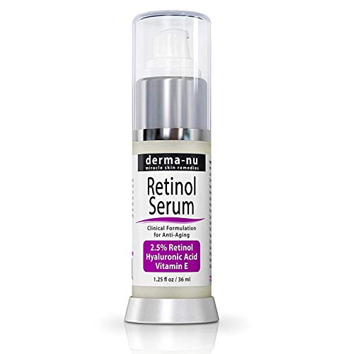 Serum Retinol 2,5% con ácido hialurónico y vitamina E en suero Por Derma -nu - Mejor suero anti envejecimiento de líneas finas y arrugas - Demostrado clínico Tratamiento de la piel para la cara