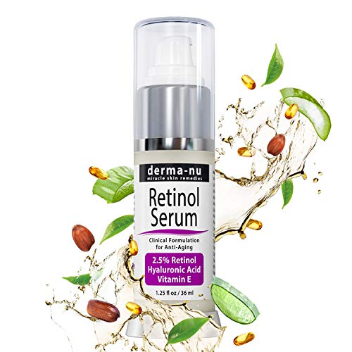 Serum Retinol 2,5% con ácido hialurónico y vitamina E en suero Por Derma -nu - Mejor suero anti envejecimiento de líneas finas y arrugas - Demostrado clínico Tratamiento de la piel para la cara