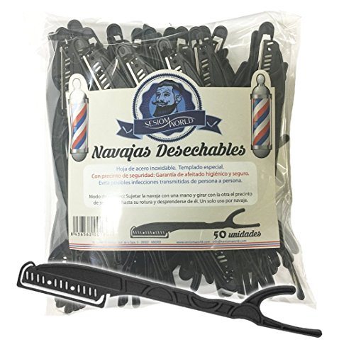 Sesiomworld Navajas Desechables Profesionales Peluquería-Barbería Paquete 50 Unidades 1 Unidad 500 g