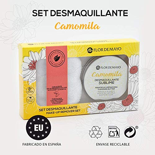Set Crema Desmaquillante Ojos y Cara de Camomila, Manteca de Karité, Aceite de Oliva y de Almendras Dulces 90ml y Manopla Toallita Microfibra Reutilizable