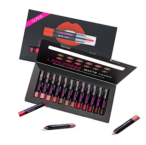 Set de 12 colores de barra de labios mate, barra de labios suave humectante desnuda, lápiz de labios de terciopelo impermeable de larga duración Lápiz de maquillaje Velvet lip gloss