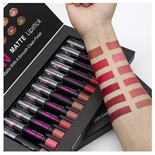 Set de 12 colores de barra de labios mate, barra de labios suave humectante desnuda, lápiz de labios de terciopelo impermeable de larga duración Lápiz de maquillaje Velvet lip gloss