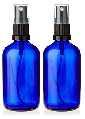 Set de 2 Botellas 100ml Botella de Vidrio Azul Atomizador Rociador Negro - Blue Bottles with Black Mist Sprayer - para Acerites Esenciales - Uso en Aromaterapia - Limpieza de Habitacion