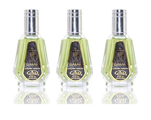 Set de 3 Almizcle Musk DAKAR Al Rehab 50ml Perfumes de Mujer Perfumes Hombre Attar Perfume Alcohol Desnaturalizado, NOTAS: Ámbar, Oud, Vainilla, Caramelo