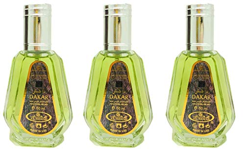 Set de 3 Almizcle Musk DAKAR Al Rehab 50ml Perfumes de Mujer Perfumes Hombre Attar Perfume Alcohol Desnaturalizado, NOTAS: Ámbar, Oud, Vainilla, Caramelo