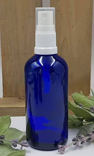 Set de 3 botellas 100 ml cristal azul con atomizador pulverizador blanco - spray pulverizador - para aceite esencial - uso aromaterapia - limpieza habitación