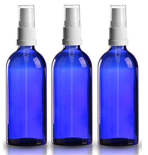 Set de 3 botellas 100 ml cristal azul con atomizador pulverizador blanco - spray pulverizador - para aceite esencial - uso aromaterapia - limpieza habitación