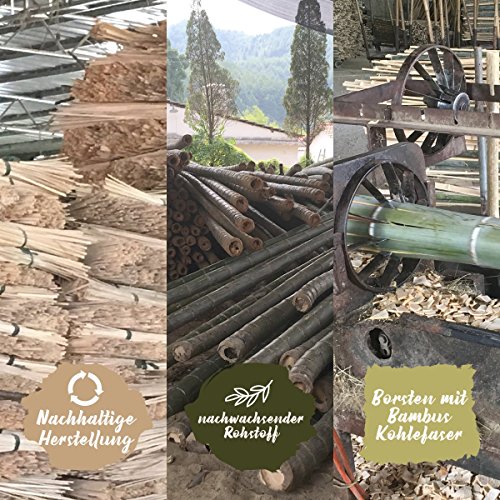 Set de 4 cepillos de dientes madera de Bambú, vegano, biológico, biodegradable,100% libre de BPA, carbón vegetal.