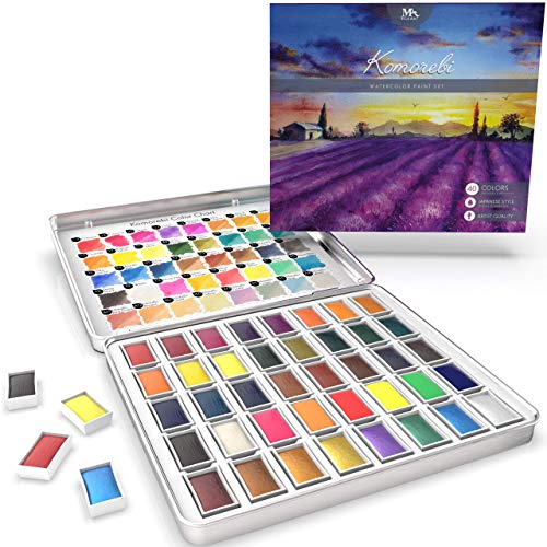 Set de 40 Acuarelas Japonesas Komorebi - Colores de Acuarela Profesional, para Artistas Principiantes y Consagrados - Juego de Pinturas de Alta Pigmentación, con Neón y Metalizados