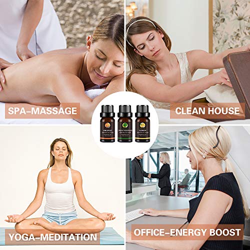 Set de Aceites Esenciales,100% Natural Puro Aromaterapia Aceite Aromátic,Eucalipto, Menta, Naranja dulce, Agujas de pino, Limón, Hinojo,Para Humidificador y Difusor Aroma,relajarse,Aromaterapia, Spa