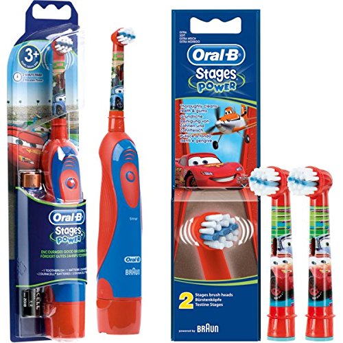 Set de ahorro: 1 Cepillo de dientes eléctrico Braun Oral-B Stages Power Kids DB4.510.K, para niños de Disney Cars + 2 cabezales Stages Power de Cars
