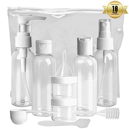 Set de Botellas de Viaje para Artículos de Aseo Personal y Botes y Envases para el Equipaje de Mano Conforme Medidas de Seguridad Aérea en el Aeropuerto para Líquidos, Maquillaje, Perfume con Tapones