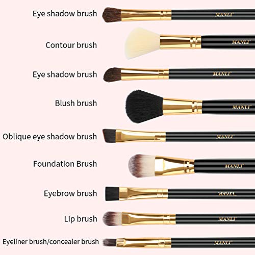 Set de Brochas de Maquillaje 9 Piezas, MANLI Pinceles Maquillaje con Estuche Rígido Espejo para Sombra de Ojos Fundación Corrector Polvos Labios Trucos Cara Portaescobillas de Viaje