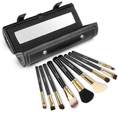 Set de Brochas de Maquillaje 9 Piezas, MANLI Pinceles Maquillaje con Estuche Rígido Espejo para Sombra de Ojos Fundación Corrector Polvos Labios Trucos Cara Portaescobillas de Viaje