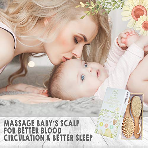 Set de cepillo y peine para el cabello del bebé - Cerdas suaves de cabra para la cubierta de la cuna - Producto para el cuero cabelludo perfecto para niños - Regalo perfecto para la ducha