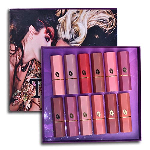 Set de lápiz labial mate Fashion de 12 colores, bálsamo labial hidratante mate, duradero, mantener un hermoso maquillaje, agregar un sentido de la moda, adecuado para salidas y fiestas