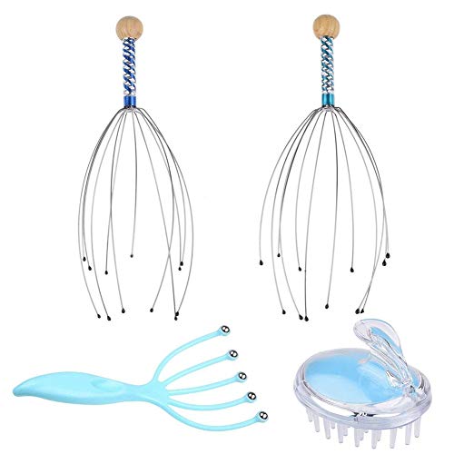 Set de Masajeador de Cabeza Queta Masajeador para Cabeza y Cuero Cabelludo de Masaje y Relajación (2* araña de masaje de cabeza, 1* masajeador de garras de rodillo y 1* cepillo de champú)
