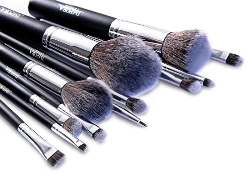 Set de pinceles de maquillaje. Incluye Brocha para Polvo, Brocha Kabuki, Brochas para Sombra de Ojos, Brocha para difuminar, Brocha para Cejas, Brocha para Delinear Ojos y más [12 brochas]