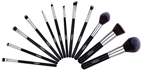Set de pinceles de maquillaje. Incluye Brocha para Polvo, Brocha Kabuki, Brochas para Sombra de Ojos, Brocha para difuminar, Brocha para Cejas, Brocha para Delinear Ojos y más [12 brochas]