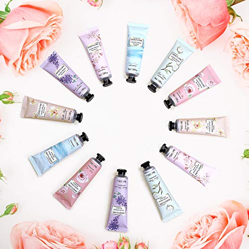 Set de regalo de crema de manos, crema de manos de 12 piezas x 1floz de tamaño de viaje con manteca de karité, aloe natural, vitamina E, hidratante para manos y pies secos, el mejor regalo para mujere