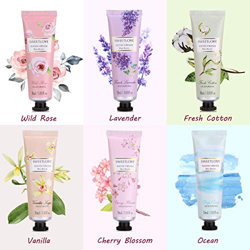 Set de regalo de crema de manos, crema de manos de 12 piezas x 1floz de tamaño de viaje con manteca de karité, aloe natural, vitamina E, hidratante para manos y pies secos, el mejor regalo para mujere