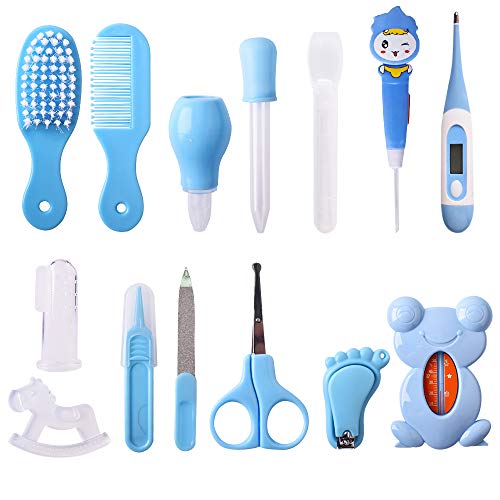 Set para Cuidado del Bebé Azul 14 Unids Recién Nacido Bebé Cuidado Set con dos Peines Cortauñas Cepillos de Dedo para Bebés (14pcs Azul)