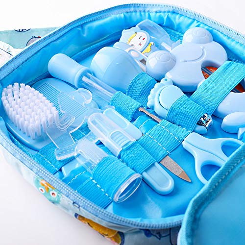 Set para Cuidado del Bebé Azul 14 Unids Recién Nacido Bebé Cuidado Set con dos Peines Cortauñas Cepillos de Dedo para Bebés (14pcs Azul)