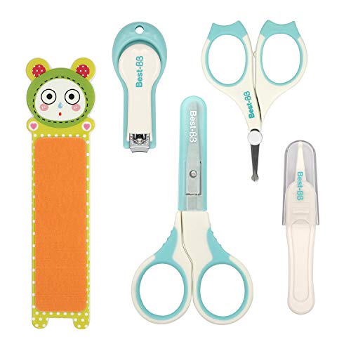 Set parael Cuidado, HOMEWINS Kit de Cuidado del Bebé 5 Piezas Incluidos Libre de BPA Uñas de Aseo con Manicura, Cortaúñas, Lima de Uñas, Tijeras × 2, Pinzas Kit de Enfermería Esencial (Verde)