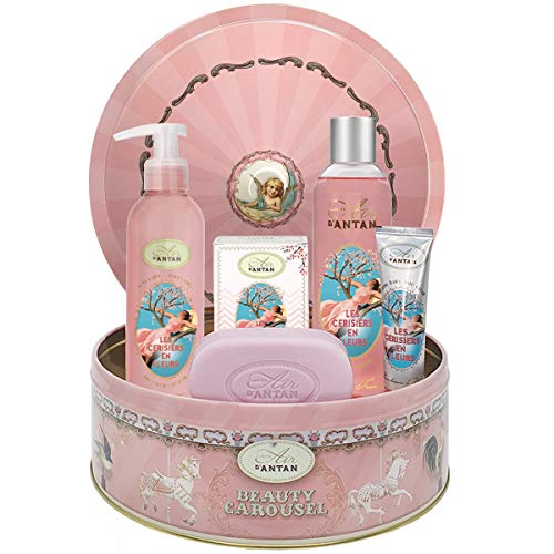Set Regalo Mujer Flor de Cerezo: 1 gel de ducha/bano de burbujas 250 ml, 1 crema para manos 25 ml, 1 jabón 100 g, 1 loción corporal 200 ml/Libre de parabenos/Hecho en Francia/Regalo Original