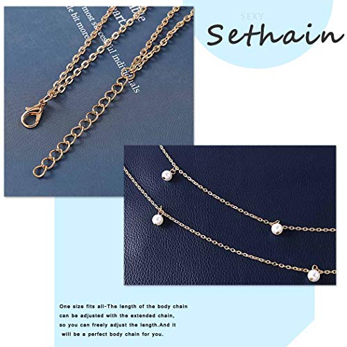 Sethain Moda Cadena corporal Cintura Oro Capas Cadenas de perlas Vientre Bikini Cadena Cuerpo Accesorios Joyería para Mujeres y Niñas