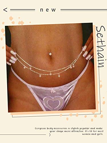 Sethain Moda Cadena corporal Cintura Oro Capas Cadenas de perlas Vientre Bikini Cadena Cuerpo Accesorios Joyería para Mujeres y Niñas