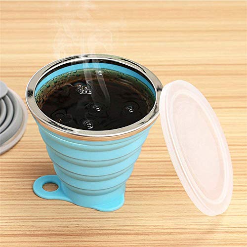 Seully 2 Piezas Copa Plegable de Silicona, Taza de Camping/Taza de Viaje/Taza de Agua Portátil, Taza Ligera de 270 ml de Mayor Capacidad con Tapa, Senderismo y Oficina para Acampar al Aire Libre