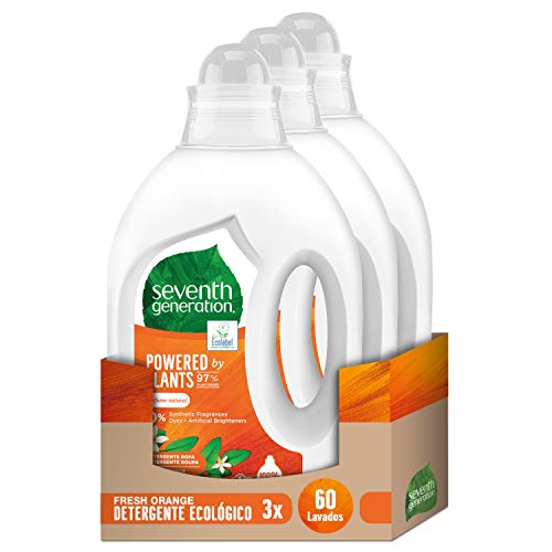 Seventh Generation Fresh Orange & Blossom - Detergente para Ropa, 0% colorantes, fragancias sintéticas y blanqueadores ópticos, 3 Paquetes de 20 Lavados