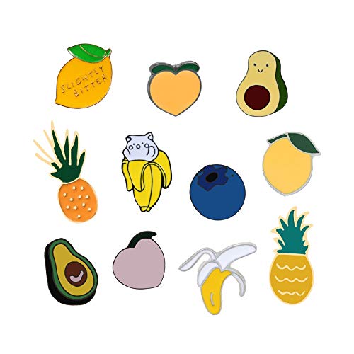 SFFSMD - Pines de frutas con dibujos animados de melocotón, limón, plátano, arándano, aguacate, broche de botón kawaii, chaquetas de solapa esmalte Pin de joyería para niños (color metal: aguacate)